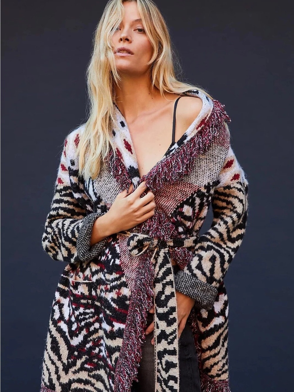 Anthropologie Paloma Fringe Cardigan Sweater Coat belted small